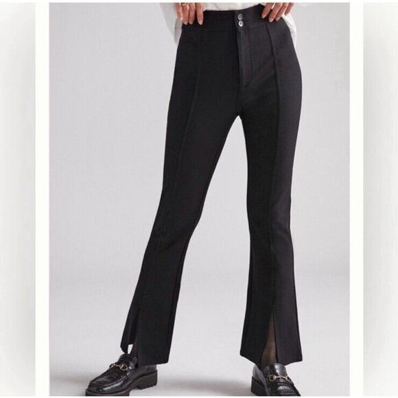 Maeve Anthropologie Slit Split Front Flared Leg Ponte Pants Black Women’s Size 4 - Picture 1 of 11